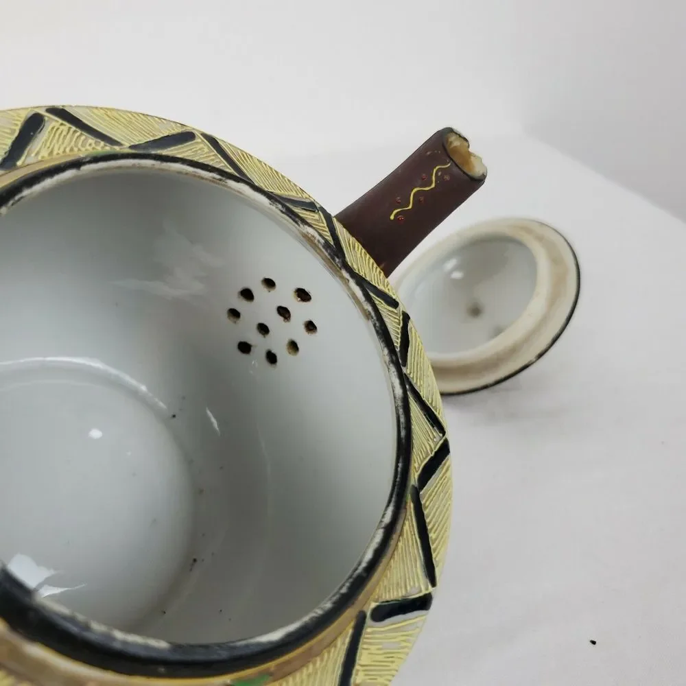 Vintage Hand Painted Geisha Samurai‎ Lotus Flower Tea Pot Made in Japan GUC